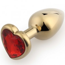 Малая анальная пробка с кристаллом в форме сердца золотой,красный